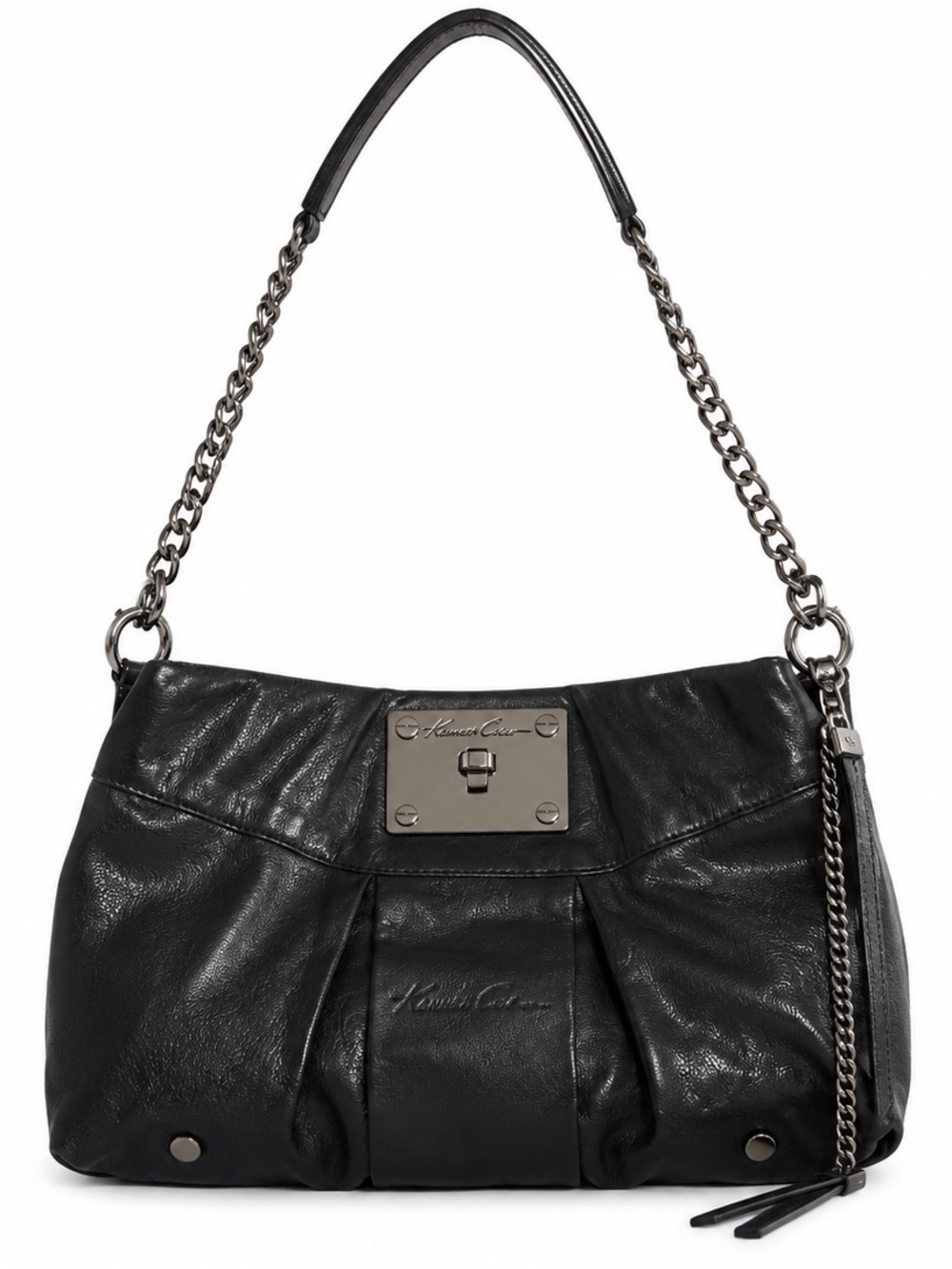 Kenneth Cole Black Leather Shoulder Bag with Chain Strap